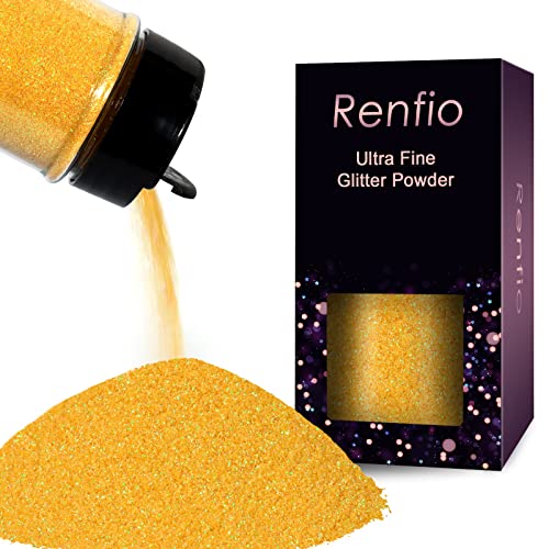 Renfio Iridescent Ultra Fine Glitter Powder Resin Supplies Glitters 1.75 Oz (50g) PET Flake Crafts Sequins 1/128" 0.008" 0.2mm Epoxy Chips Flakes for Tumblers Slime Painting - Yellow