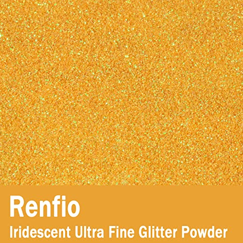 Renfio Iridescent Ultra Fine Glitter Powder Resin Supplies Glitters 1.75 Oz (50g) PET Flake Crafts Sequins 1/128" 0.008" 0.2mm Epoxy Chips Flakes for Tumblers Slime Painting - Yellow