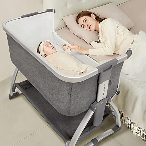 Maydolly Baby Bassinet Bedside Sleeper, 2-in-1 Baby Crib with Mesh Breathable Net, Adjustable Portable Baby Bed for Infant | Newborn Baby Boy & Girl