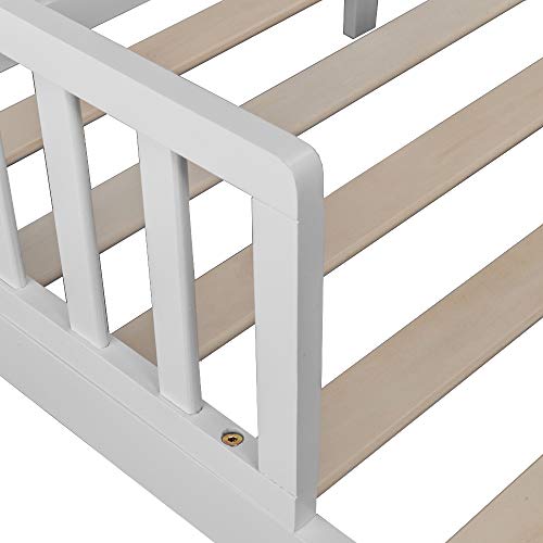 Kcelarec Wooden Bed,Kids Bedroom Furniture Bed with Safety Guardrails (White)