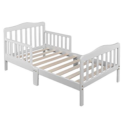 Kcelarec Wooden Bed,Kids Bedroom Furniture Bed with Safety Guardrails (White)