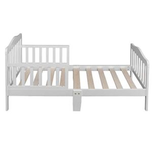 Kcelarec Wooden Bed,Kids Bedroom Furniture Bed with Safety Guardrails (White)