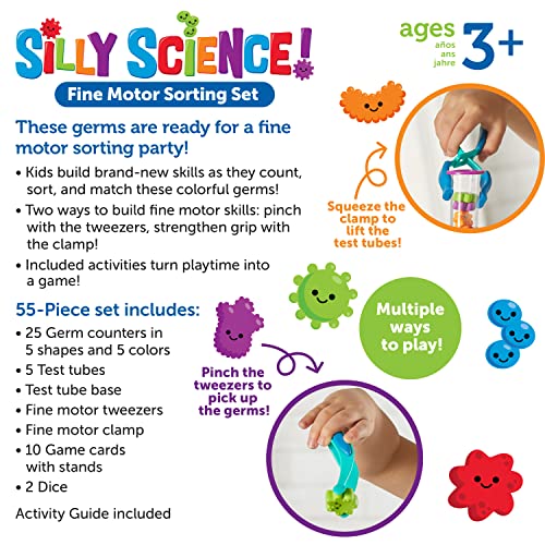 Learning Resources Silly Science Fine Motor Sorting Set, STEM Toys for Kids, Educational Toy, Preschool Fine Motor Skills, PreK Manipulatives, 55 Pieces, Age 3+ Gifts for Boys and Girls