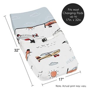 Sweet Jojo Designs Vintage Airplane Boy Baby Nursery Changing Pad Cover - Grey Yellow Orange Red White and Blue Airplanes Air Plane Transportation Clouds Sun Sky Aviator Aviation