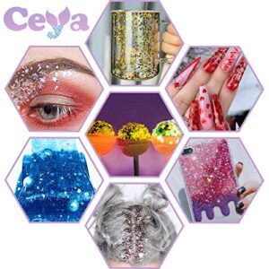 Ceya Holographic Cross Star 4mm Confetti Glitter, 2.7oz/ 77g Laser Silver Chunky Glitter Resin Sparkle Flakes Iridescent Nail Sequin for DIY Crafts, Slime, Nail Art, Festival Party Decor, Wedding Card