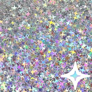 Ceya Holographic Cross Star 4mm Confetti Glitter, 2.7oz/ 77g Laser Silver Chunky Glitter Resin Sparkle Flakes Iridescent Nail Sequin for DIY Crafts, Slime, Nail Art, Festival Party Decor, Wedding Card