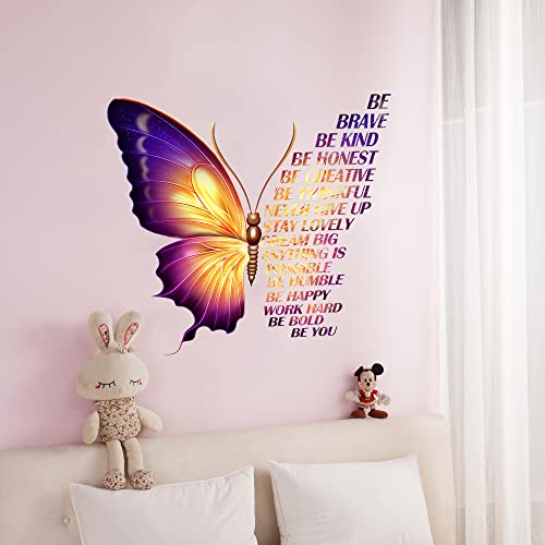 Large Colorful Inspirational Wall Decals Quotes Vinyl Butterfly Wall Art Stickers Motivational Phrase Positive Saying Wall Decals for Kids Girls Classroom Playroom Woman Bedroom Living Room Wall Decor