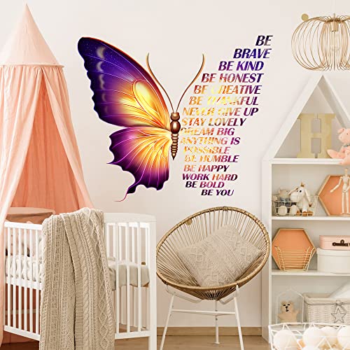 Large Colorful Inspirational Wall Decals Quotes Vinyl Butterfly Wall Art Stickers Motivational Phrase Positive Saying Wall Decals for Kids Girls Classroom Playroom Woman Bedroom Living Room Wall Decor