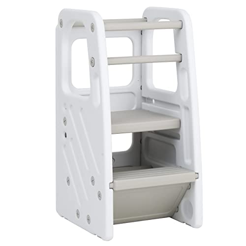 SDADI Childrens Step Stool with Three Adjustable Heights, Plastic Kitchen Learning Stool for Toddlers, White PLT01W