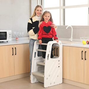 SDADI Childrens Step Stool with Three Adjustable Heights, Plastic Kitchen Learning Stool for Toddlers, White PLT01W