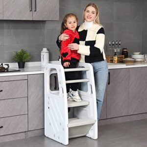 SDADI Childrens Step Stool with Three Adjustable Heights, Plastic Kitchen Learning Stool for Toddlers, White PLT01W