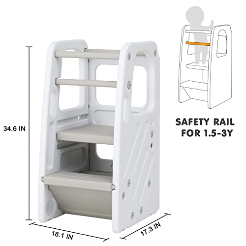 SDADI Childrens Step Stool with Three Adjustable Heights, Plastic Kitchen Learning Stool for Toddlers, White PLT01W