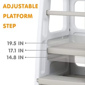 SDADI Childrens Step Stool with Three Adjustable Heights, Plastic Kitchen Learning Stool for Toddlers, White PLT01W