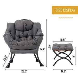 Welnow Lazy Chair with Ottoman, Modern Lounge Accent Chair with Armrests and a Side Pocket, Leisure Upholstered Sofa Chair Set, Reading Chair with Footrest for Small Space, Corner Chair, Dark Grey