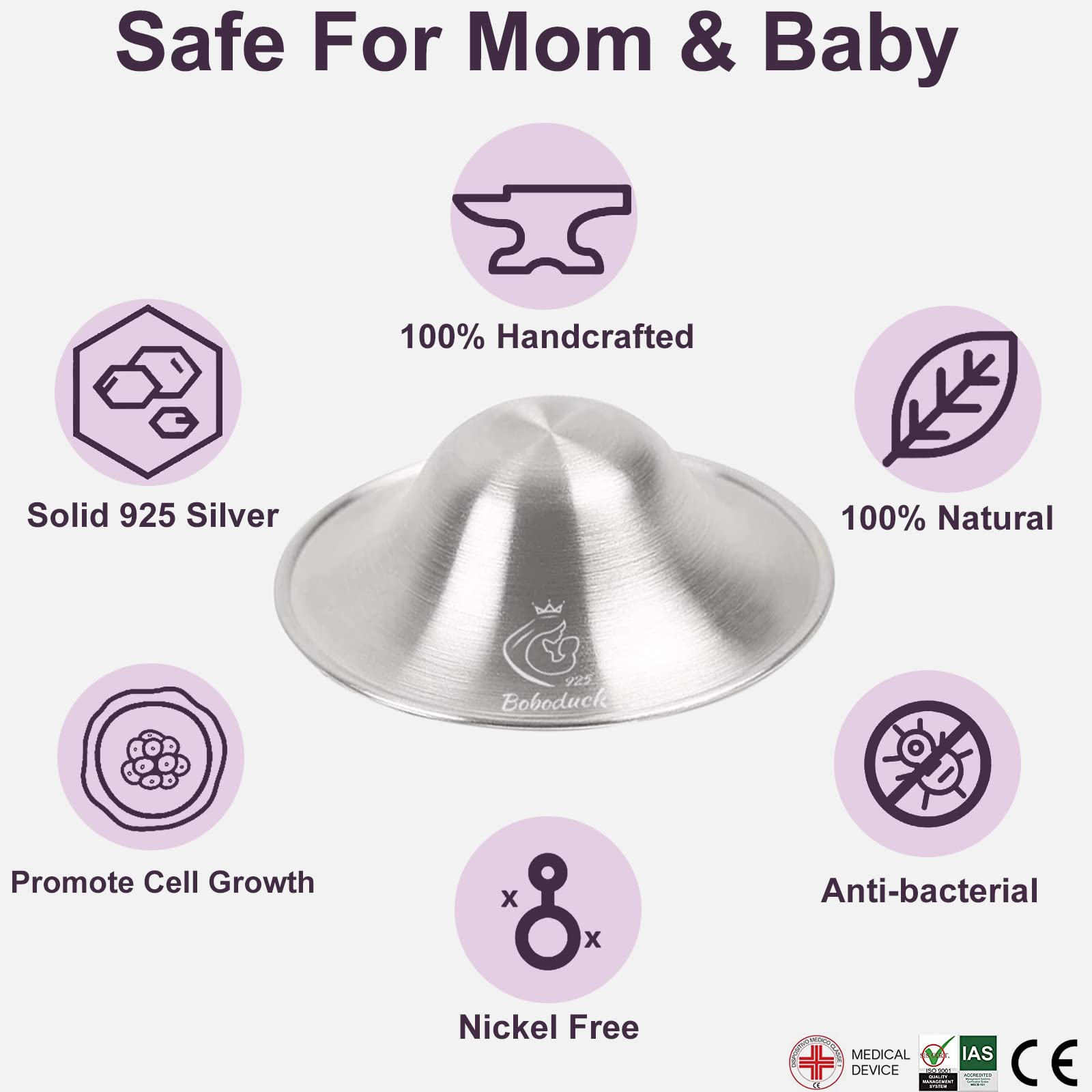 The Original Silver Nursing Cups - Nipple Shields for Nursing Newborn, Newborn Breastfeeding Essentials Must Haves for Soothe and Protect Your Nursing Nipples - 925 Silver (Regular Size)