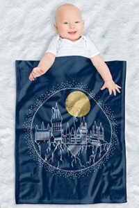 harry potter soft fleece baby blanket for infant toddler, all season cozy crib throw 30"x40" hogwarts full moon line art