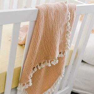 Crane Baby Muslin Swaddle Blanket, Soft Cotton Lightweight Nursery and Stroller Blanket for Baby Boys & Girls, Copper, 30" x 40"