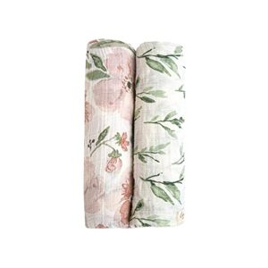 crane baby soft muslin swaddle wraps, floral & leaf for boys and girls, 2 count, 47" x 47"