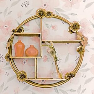 Crane Baby Nursery Décor, Brass Shelving Wall Décor for Boys and Girls, Flower, 20.5” x 20.5” x 6"