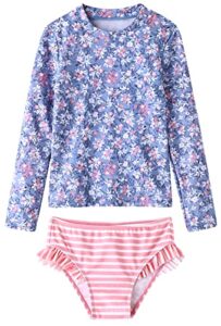 umelok toddler girls rashguard set swimwear 2-pieces long sleeve bathing suit swimsuit sets light purple/pink, floral/stripe 5t