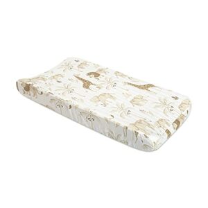 crane baby stretchy changing pad cover, breathable changing pad cover for boys and girls, safari animal, 16”w x 32”h
