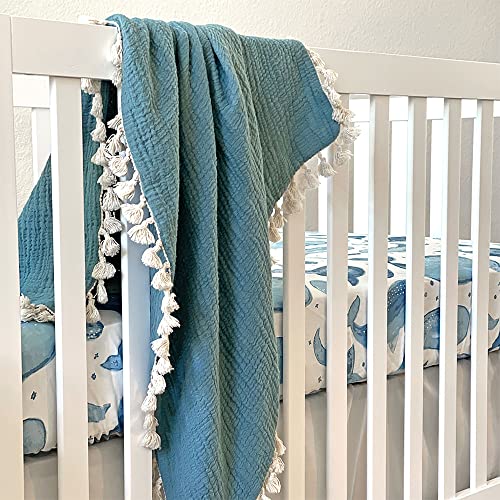 Crane Baby Muslin Swaddle Blanket, Soft Cotton Lightweight Nursery and Stroller Blanket for Baby Boys & Girls, Riverstone, 30" x 40"