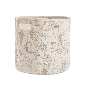 crane baby fabric storage bin for nursery and toddlers, toy storage for boys and girls, woodland animal, 13"w x 12"h