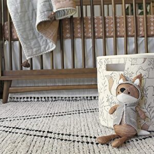 Crane Baby Fabric Storage Bin for Nursery and Toddlers, Toy Storage for Boys and Girls, Woodland Animal, 13"w x 12"h