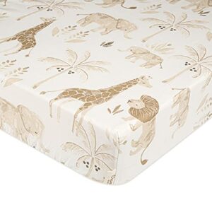 crane baby soft cotton crib mattress sheet, fitted sheet for cribs and toddler beds, safari animal, 28”w x 52”h x 9”d