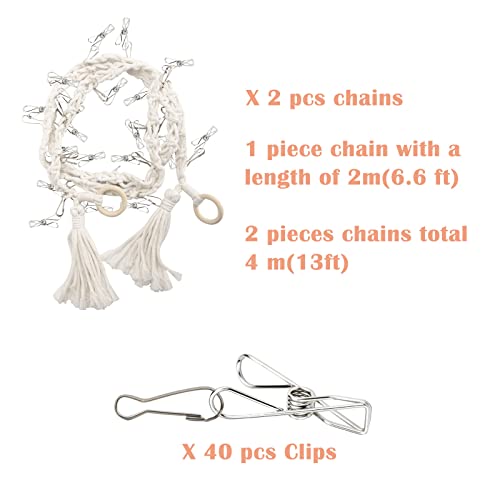 2 Pack Boho Toy Storage Chain Hanging Stuffed Animal Storage Chain with Clips, 79" Animal Toy Holder for Stuffed Animal Display Chain Macrame Wall Toy Storage Decor