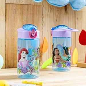 Zak Designs Kids Durable Plastic Spout Cover and Built-in Carrying Loop, Leak-Proof Water Design for Travel, (16oz, 2pc Set), Disney Princess