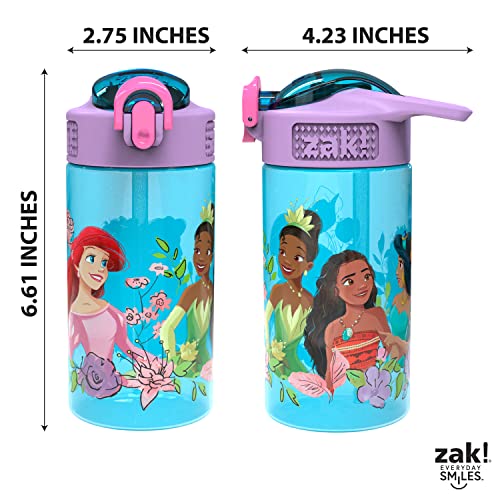 Zak Designs Kids Durable Plastic Spout Cover and Built-in Carrying Loop, Leak-Proof Water Design for Travel, (16oz, 2pc Set), Disney Princess