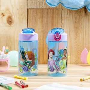 Zak Designs Kids Durable Plastic Spout Cover and Built-in Carrying Loop, Leak-Proof Water Design for Travel, (16oz, 2pc Set), Disney Princess