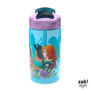 Zak Designs Kids Durable Plastic Spout Cover and Built-in Carrying Loop, Leak-Proof Water Design for Travel, (16oz, 2pc Set), Disney Princess