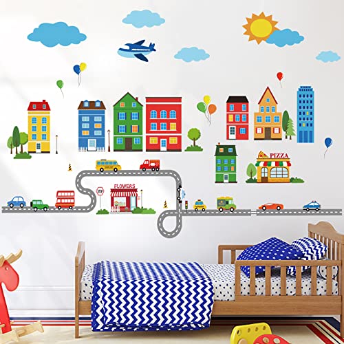 decalmile Construction City Wall Stickers Transportation Car Vehicles Wall Decals Baby Nursery Children's Bedroom Playroom Wall Decor