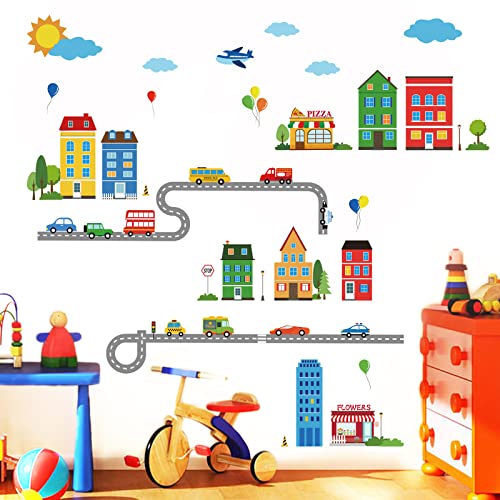 decalmile Construction City Wall Stickers Transportation Car Vehicles Wall Decals Baby Nursery Children's Bedroom Playroom Wall Decor