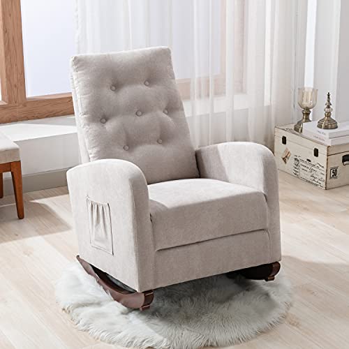 HomVent Rocking Chair Nursery, Indoor Lounge Chair, Comfortable Accent Chair, Nursery Glider Recliner,Modern Rocker Glider Chair with High Back Cushion, Pocketfor for Baby Kids Living Room (Tan)