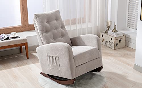 HomVent Rocking Chair Nursery, Indoor Lounge Chair, Comfortable Accent Chair, Nursery Glider Recliner,Modern Rocker Glider Chair with High Back Cushion, Pocketfor for Baby Kids Living Room (Tan)