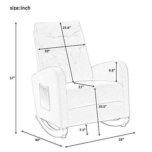 HomVent Rocking Chair Nursery, Indoor Lounge Chair, Comfortable Accent Chair, Nursery Glider Recliner,Modern Rocker Glider Chair with High Back Cushion, Pocketfor for Baby Kids Living Room (Tan)