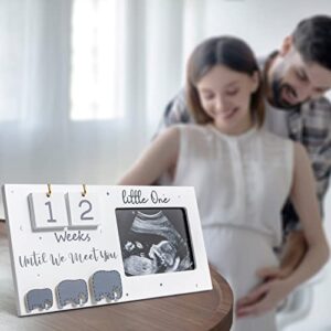 Sonogram Picture Frame, Ultrasound Photo Frame with Baby Countdown Weeks, Baby Announcement, Elephant Nursery Decor for Birth Information, Expecting Parents to be Unique Gifts for Pregnant Women