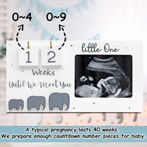 Sonogram Picture Frame, Ultrasound Photo Frame with Baby Countdown Weeks, Baby Announcement, Elephant Nursery Decor for Birth Information, Expecting Parents to be Unique Gifts for Pregnant Women