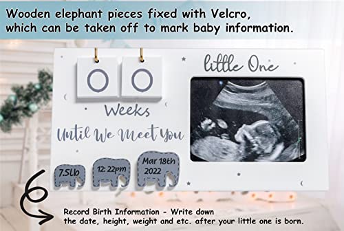 Sonogram Picture Frame, Ultrasound Photo Frame with Baby Countdown Weeks, Baby Announcement, Elephant Nursery Decor for Birth Information, Expecting Parents to be Unique Gifts for Pregnant Women