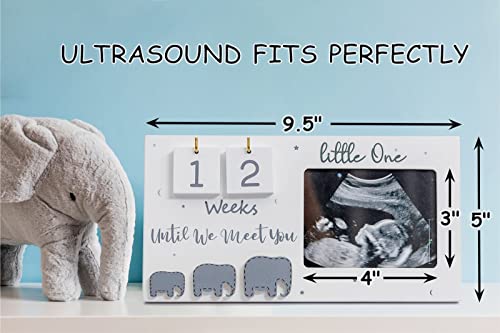 Sonogram Picture Frame, Ultrasound Photo Frame with Baby Countdown Weeks, Baby Announcement, Elephant Nursery Decor for Birth Information, Expecting Parents to be Unique Gifts for Pregnant Women