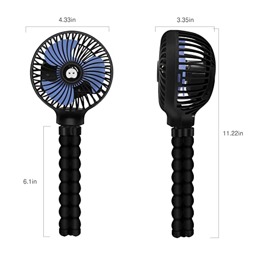 TRELC Mini Handheld Stroller Fan, Personal Portable Baby Fan with Flexible Tripod, 2023 Upgraded Version, Gift for Children, Rechargeable Fan for Office Room Car Traveling BBQ Gym Fan (Black)