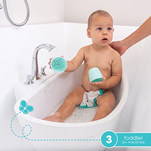 Summer® My Size™ Tub 4-in-1 Modern Bathing System - for Ages 0-24 Months – Baby Bathtub Includes Soft Support, Pull-Down Sprayer and Removable Water Tank, Rinse and Pour Cups, and Drain Plug