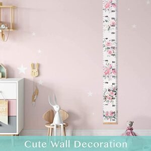 BESSLEE Canvas Kids Growth Chart for Wall, Floral Height Measurement Tracker for Baby Girl, Hanging Ruler with Removable Hook, Nursery Room Playroom Toddler Bedroom Decor, 79”x7.9” Pink