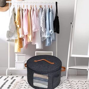 Hat Storage Box for Women and Men, 17"D Large Hat Box with Dustproof Lid & Clear Window, Felt Round Foldable Hat Box Travel Case Portable Hat Organizer Container, Stuffed Animal Toy Storage -Dark Grey
