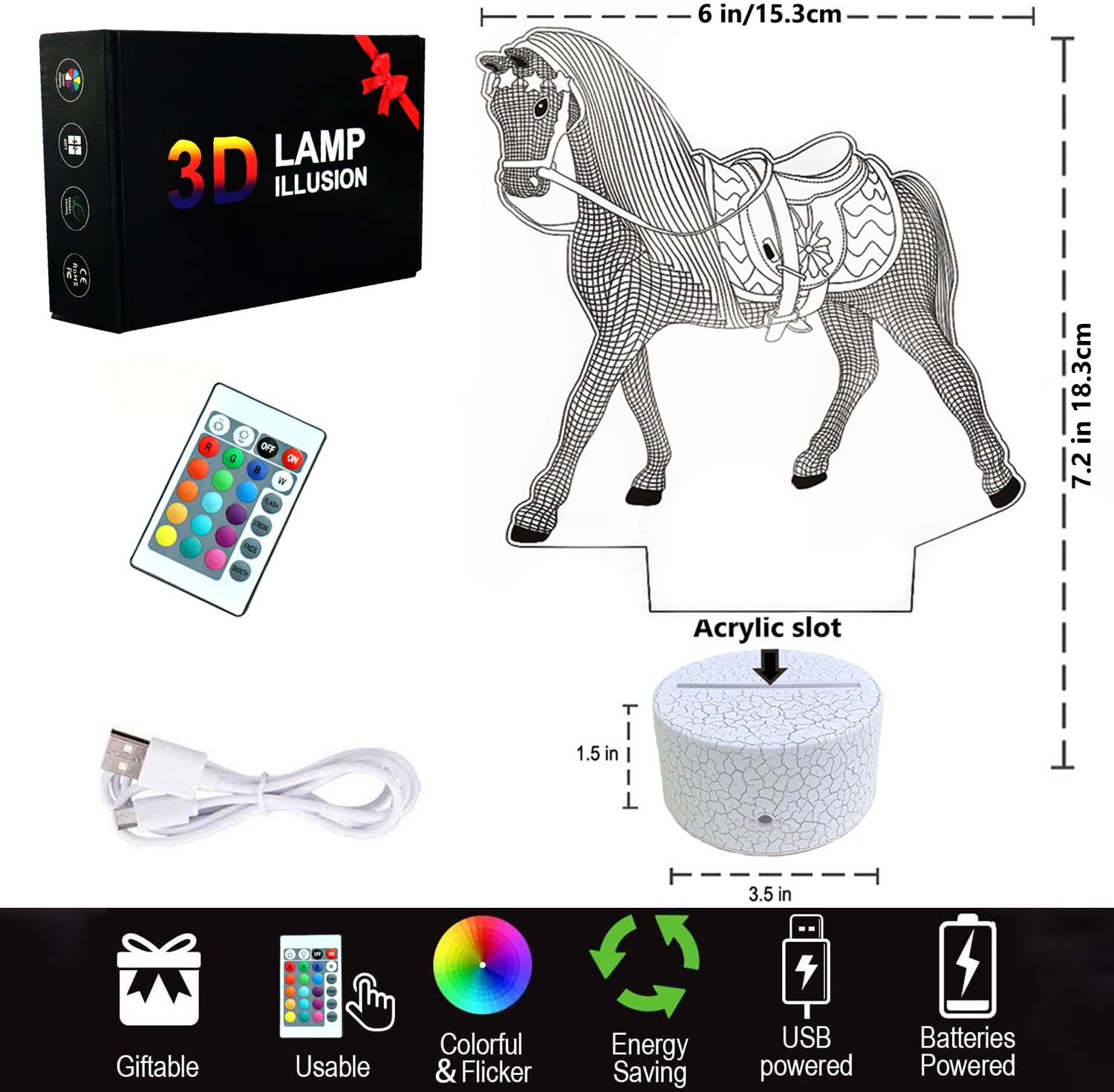 Horse Gifts Night Lights for Kids with Remote & Smart Touch Horse Lamp for Kids Room Decor 16 Colors Changing Dimmable Horse Toys 1 2 3 4 5 6 7 8 Year Old Boy Girl Gifts(Horse)