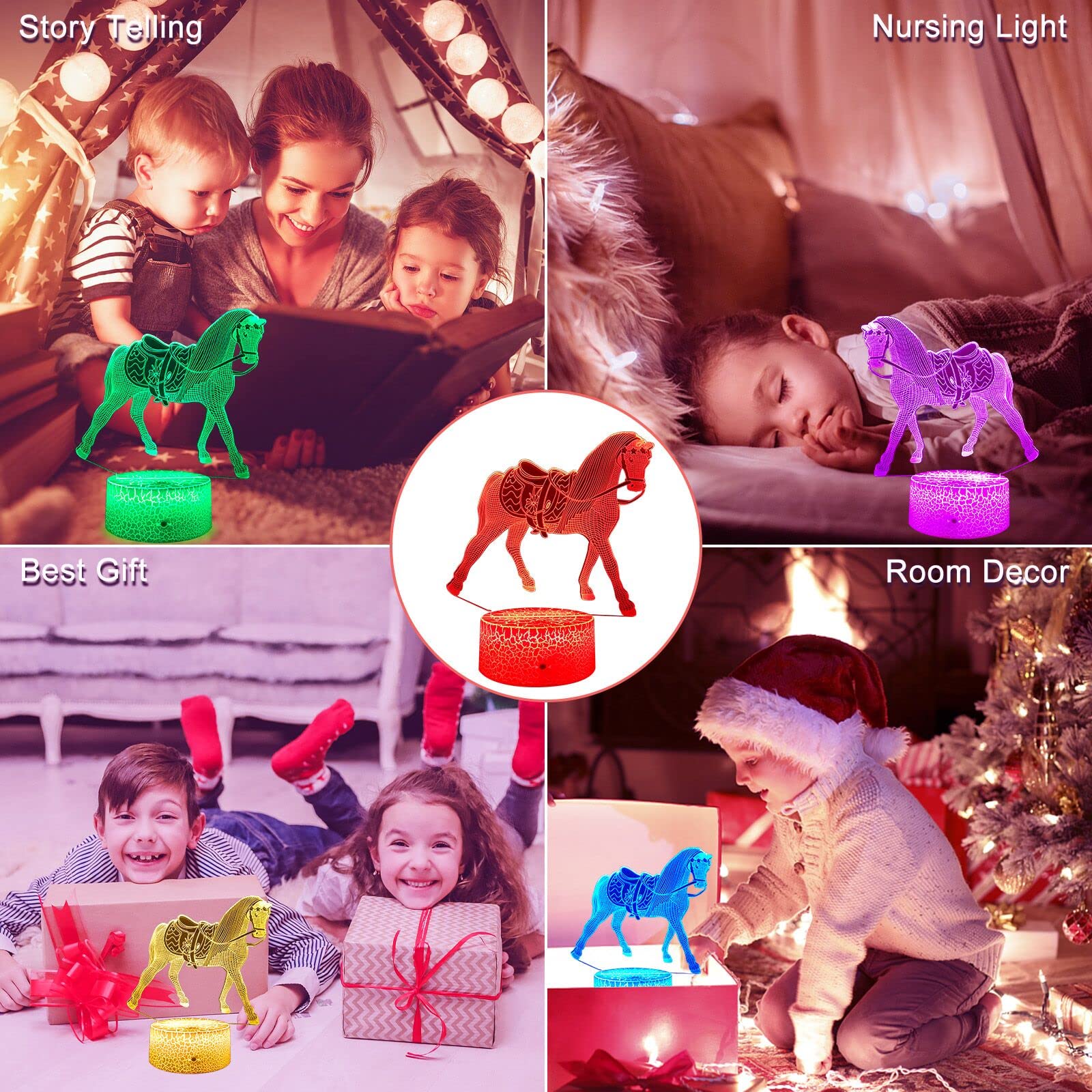 Horse Gifts Night Lights for Kids with Remote & Smart Touch Horse Lamp for Kids Room Decor 16 Colors Changing Dimmable Horse Toys 1 2 3 4 5 6 7 8 Year Old Boy Girl Gifts(Horse)