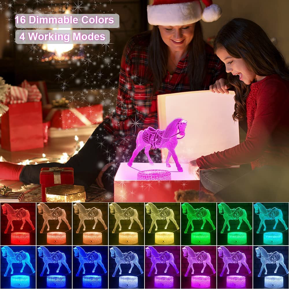 Horse Gifts Night Lights for Kids with Remote & Smart Touch Horse Lamp for Kids Room Decor 16 Colors Changing Dimmable Horse Toys 1 2 3 4 5 6 7 8 Year Old Boy Girl Gifts(Horse)